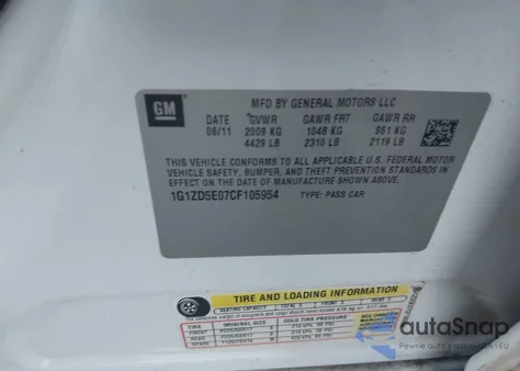 2012 Chevrolet Malibu 2Lt z USA, uszkodzony, nr VIN 1G1ZD5E07CF105954